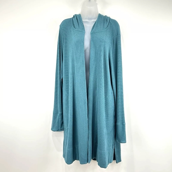 Athleta Women's Harmony Pose Wrap Cardigan Teal Long Sleeve Hooded Ribbed XL - Picture 1 of 14